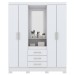 Guarda-Roupa Solteiro Nápole 4 Portas 3 Gavetas com Espelho Flex Branco/Rosa Chá - Briz