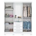 Guarda-Roupa Solteiro Nápole 4 Portas 3 Gavetas com Espelho Flex Branco/Rosa Chá - Briz