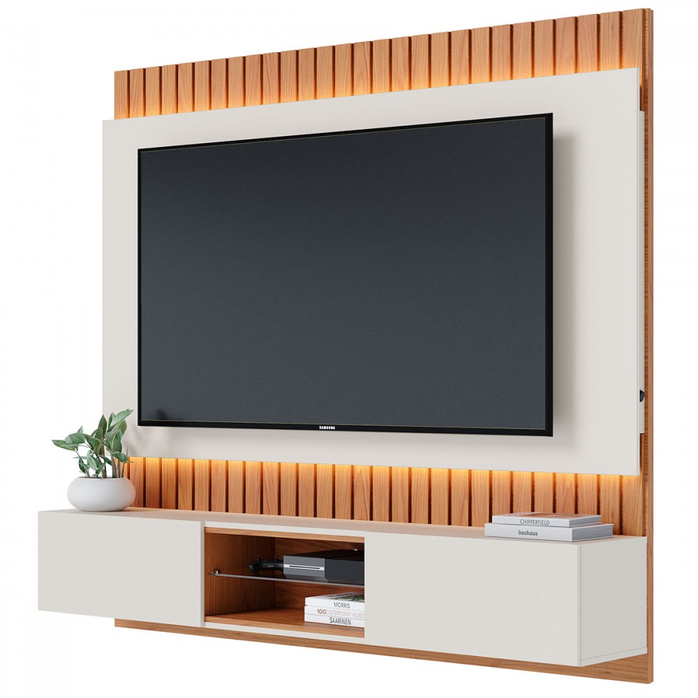 Painel para TV Até 70 Polegadas Búzios 2 Portas 1 Prateleira Off White  Matte/Freijó - Colibri