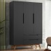 Guarda-Roupa Solteiro Alpi 3 Portas 2 Gavetas Preto - Olivar Móveis