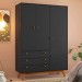 Guarda-Roupa Solteiro Versalhes 3 Portas 3 Gavetas Preto - Olivar Móveis