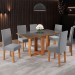 Mesa de Jantar 6 Lugares Belinda com Vidro Mel/Veludo Cinza/Grafite - Viero Móveis