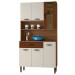 Armário de Cozinha Golden 6 Portas 1 Gaveta com Vidro Ripado 3d Nogueira/Off White - Kits Paraná