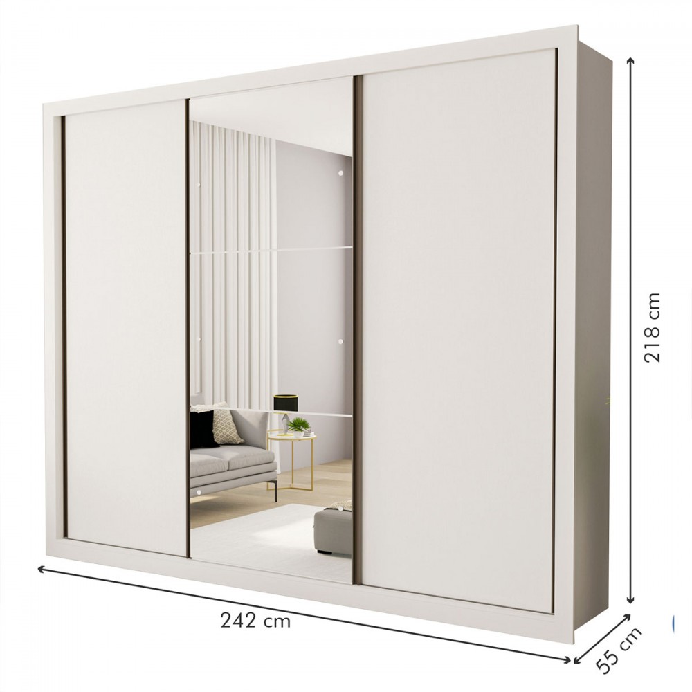 Guarda-Roupa Casal 3 Portas 6 Gavetas Branco - Minastex