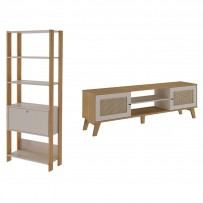 Sala de Estar Completa para TV Até 75 Polegadas Charlotte 3 Portas 4 Prateleiras Carvalho/Off White - Artely Móveis