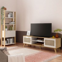 Sala de Estar Completa para TV Até 75 Polegadas Charlotte 3 Portas 4 Prateleiras Carvalho/Off White - Artely Móveis