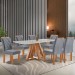 Mesa de Jantar 6 Lugares Kyra/Arthus com Vidro Cinamomo/Off White/Suede Cinza - Cel Móveis