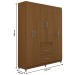 Guarda-Roupa Solteiro Apolo 6 Portas 2 Gavetas Castanho - Pnr Móveis
