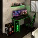 Mesa Gamer Vênus 2 Prateleiras Preto Fosco/Verde - Panorama Móveis