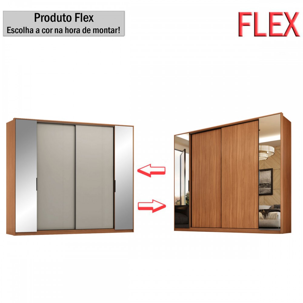 Guarda-Roupa Casal Laredo 4 Portas 4 Gavetas com Espelho Flex Amêndola  Touch/Nude Prime Tx - Demobile