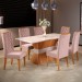 Mesa de Jantar 6 Lugares Las Vegas Mel/Blonde/Veludo Rosa - Viero Móveis