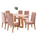 Mesa de Jantar 6 Lugares San Diego Mel/Blonde/Veludo Rosa - Viero Móveis