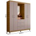 Guarda-Roupa Solteiro Capelinha Clapton 4 Portas 3 Gavetas com Espelho Mel/Cacao - Caemmun