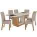 Mesa de Jantar 6 Lugares Apogeu com Vidro Amêndoa Clean/Off White/Veludo Naturale Creme 77020 - Móveis Lopas