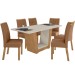 Mesa de Jantar 6 Lugares Apogeu com Vidro Amêndoa Clean/Off White/Corino Caramelo 77020 - Móveis Lopas