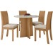 Mesa de Jantar 4 Lugares Celebrare com Vidro Amêndoa Clean/Off White/Linho Rinzai Bege 77195 - Móveis Lopas