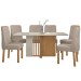 Mesa de Jantar 6 Lugares Astrid com Vidro Amêndoa Clean/Off White/Veludo Naturale Creme 77204 - Móveis Lopas
