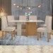 Mesa de Jantar 6 Lugares Astrid com Vidro Amêndoa Clean/Off White/Linho Rinzai Bege 77204 - Móveis Lopas