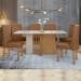 Mesa de Jantar 6 Lugares Astrid com Vidro Amêndoa Clean/Off White/Corino Caramelo 77204 - Móveis Lopas
