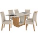 Mesa de Jantar 6 Lugares Apogeu com Vidro Amêndoa Clean/Off White/Linho Rinzai Bege 77020 - Móveis Lopas