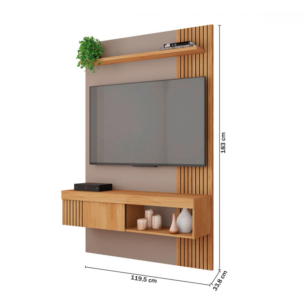 Painel para TV Até 50 Polegadas Jade 1 Porta com Ripado Buriti/Fendi ...