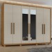Guarda-Roupa Casal áries 6 Portas 5 Gavetas com Espelho Amêndoa Clean/Off White - Móveis Lopas