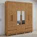 Guarda-Roupa Casal Zeus 6 Portas 4 Gavetas com Espelho  Amêndoa Clean - Móveis Lopas