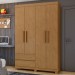 Guarda-Roupa Solteiro Zeus 4 Portas 2 Gavetas 59602.58 Amêndoa Clean - Móveis Lopas
