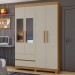 Guarda-Roupa Solteiro Zeus 4 Portas 2 Gavetas com Espelho Amêndoa Clean/Off White - Móveis Lopas