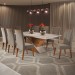 Mesa de Jantar 8 Lugares Easy com Vidro Mel/Perola/Off White - Viero Móveis