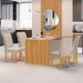Mesa de Jantar 4 Lugares Bella Arizona com Vidro e Espelho Ripado Cinamomo/Off White/Boucle Bege - Cel Móveis
