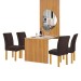 Mesa de Jantar 4 Lugares Bella/Canela com Vidro e Espelho Ripado Cinamomo/Off White/Veludo Marrom - Cel Móveis