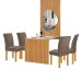 Mesa de Jantar 4 Lugares Bella/Canela com Vidro e Espelho Ripado Cinamomo/Off White/Veludo Bege Escuro - Cel Móveis