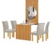 Mesa de Jantar 4 Lugares Bella/Canela com Vidro e Espelho Ripado Cinamomo/Off White/Veludo Bege Claro - Cel Móveis