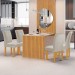 Mesa de Jantar 4 Lugares Bella/Canela com Vidro e Espelho Ripado Cinamomo/Off White/Veludo Bege Claro - Cel Móveis