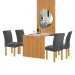 Mesa de Jantar 4 Lugares Bella/Canela com Vidro e Espelho Ripado Cinamomo/Off White/Veludo Cinza - Cel Móveis