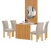 Mesa de Jantar 4 Lugares Bella/Canela com Vidro e Espelho Ripado Cinamomo/Off White/Boucle Bege - Cel Móveis