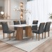 Mesa de Jantar 6 Lugares Stella com Vidro Ripado Chocolate/Off White/Boucle Cinza - Cel Móveis