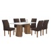 Mesa de Jantar 6 Lugares Stella Canela com Vidro Ripado Chocolate/Off White/Marrom - Cel Móveis