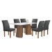 Mesa de Jantar 6 Lugares Stella Canela com Vidro Ripado Chocolate/Off White/Boucle Cinza - Cel Móveis