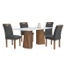 Mesa de Jantar 4 Lugares Stella com Vidro Ripado Chocolate/Off White/Boucle Cinza  - Cel Móveis