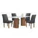 Mesa de Jantar 4 Lugares Stella Canela com Vidro Ripado Chocolate/Off White/Boucle Cinza - Cel Móveis