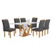 Mesa de Jantar 6 Lugares Manuela Arizona com Vidro Cinamomo/Off White/Boucle Cinza - Cel Móveis