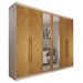 Guarda-Roupa Casal Madalena 6 Portas 6 Gavetas 100% Mdf com Espelho Off White/Peroba - Panorama Móveis