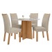 Mesa de Jantar 4 Lugares Celebrare Apogeu 90 Cm com Vidro Amêndoa Clean/Off White/Veludo Naturale Creme - Móveis Lopas