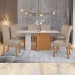 Mesa de Jantar 6 Lugares Astrid Apogeu com Vidro Amêndoa Clean/Off White/Linho Rinzai Bege - Móveis Lopas