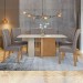 Mesa de Jantar 6 Lugares Astrid Apogeu com Vidro Amêndoa Clean/Off White/Veludo Liso Capuccino - Móveis Lopas