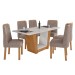 Mesa de Jantar 6 Lugares Apogeu Astrid com Vidro Amêndoa Clean/Off White/Suede Animale Bege - Móveis Lopas