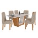 Mesa de Jantar 6 Lugares Apogeu Astrid com Vidro Amêndoa Clean/Off White/Linho Rinzai Bege - Móveis Lopas