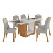 Mesa de Jantar 6 Lugares Apogeu Vênus com Vidro Amêndoa Clean/Off White/Veludo Liso Capuccino - Móveis Lopas